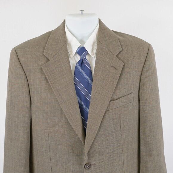 Chaps Ralph Lauren Wool Tan Gray Birdseye Check 40R 2 Button Sport Coat / Blazer - Picture 1 of 13